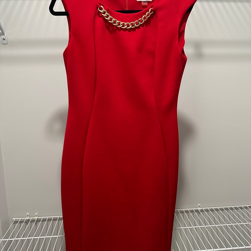 Elegant Red Dress with Chain Detail